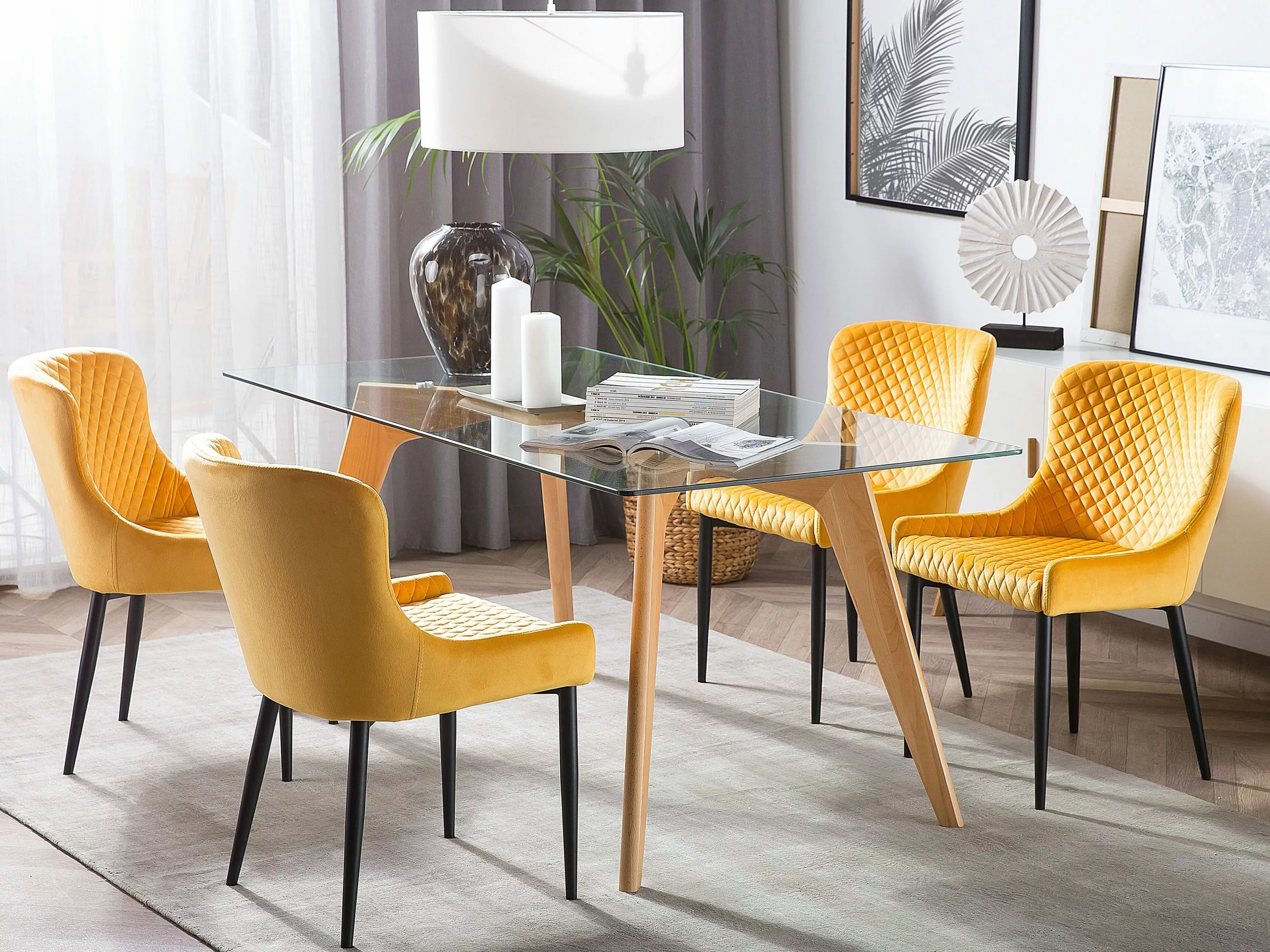 Beliani Mesa De Comedor De Vidrio Templado Transparente/madera Clara Varios Tamaños HUDSON - Imagen 2