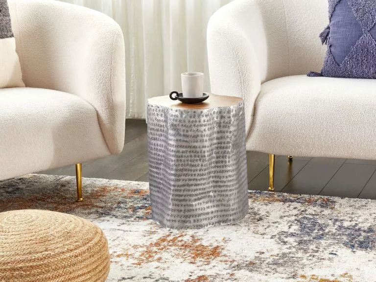 Beliani Mesa Auxiliar De Madera De Tecla Clara/plateado 38 Cm GORDON - Imagen 2