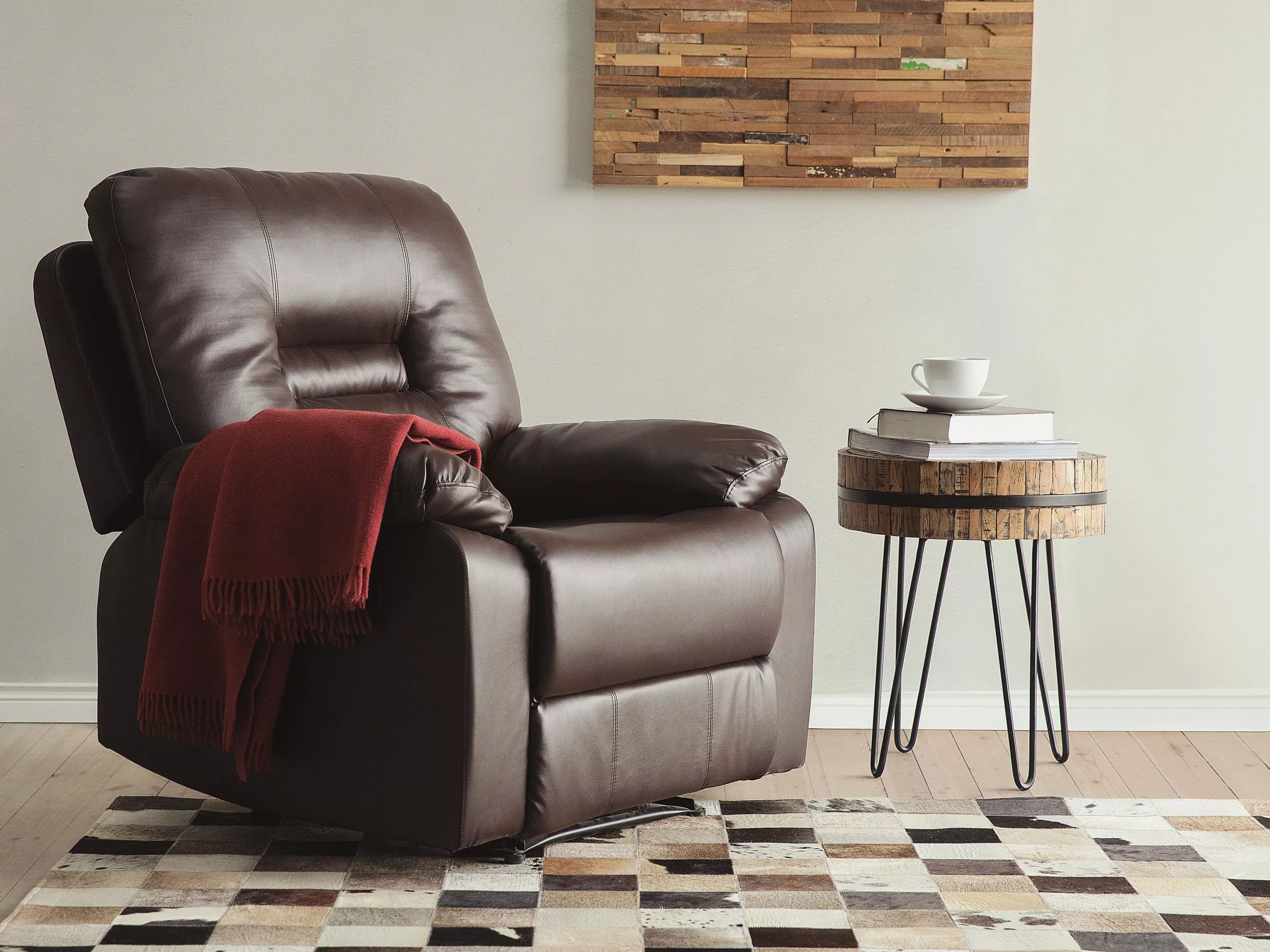 Beliani Mesa Auxiliar De Madera De Teca Clara/negro ⌀ 45 Cm TAKU 5 Beliani Mesa Auxiliar De Madera De Teca Clara/negro ⌀ 45 Cm TAKU - Imagen 3