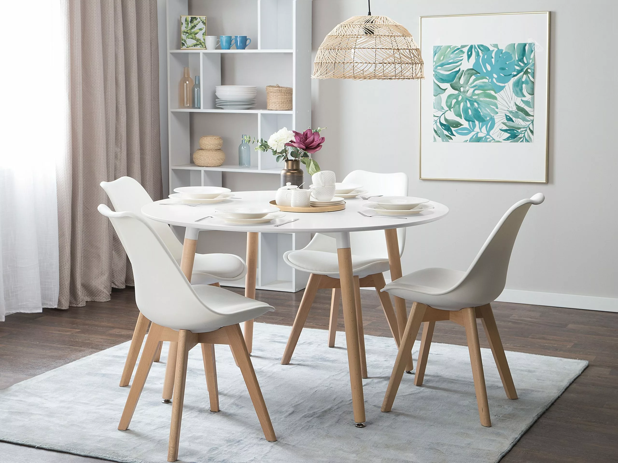 Beliani Mesa De Comedor Blanco/madera Clara Varios Tamaños BOVIO - Imagen 2