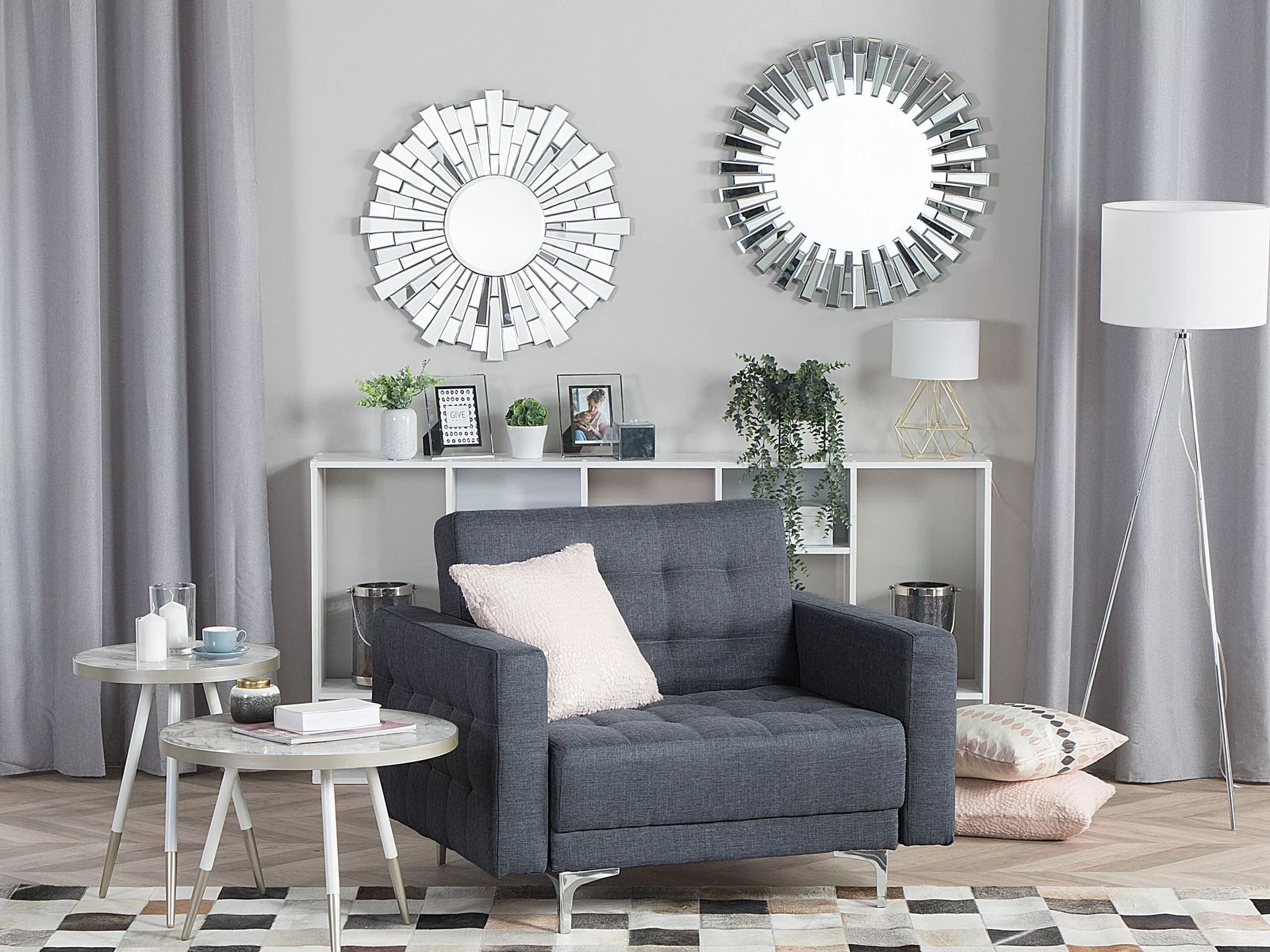 Beliani Mesa Auxiliar Blanco/plateado ⌀ 44 Cm RAMONA 5 Beliani Mesa Auxiliar Blanco/plateado ⌀ 44 Cm RAMONA - Imagen 3