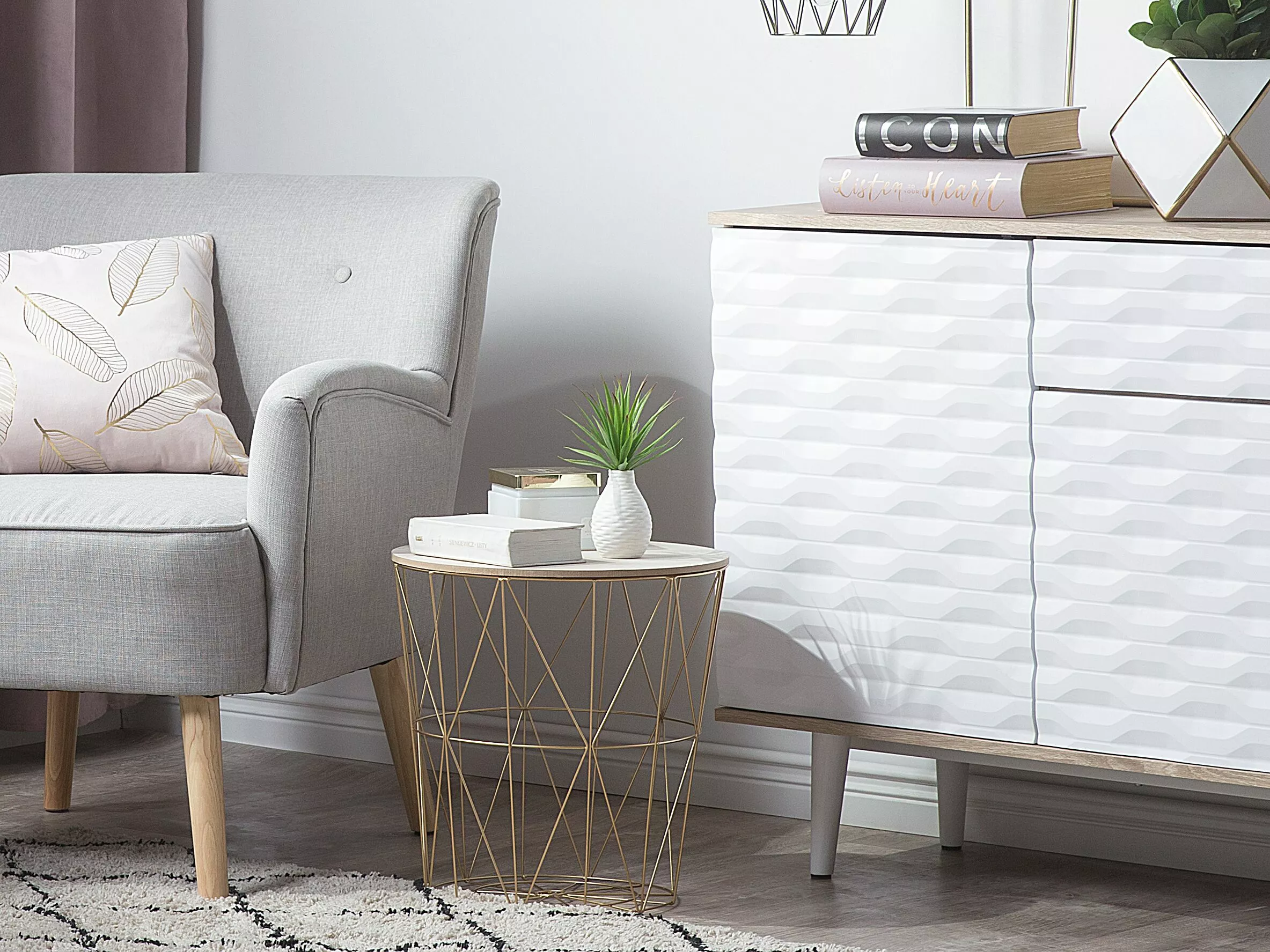 Beliani Mesa Auxiliar Dorado/madera Clara ⌀ 40 Cm LANARK - Imagen 2