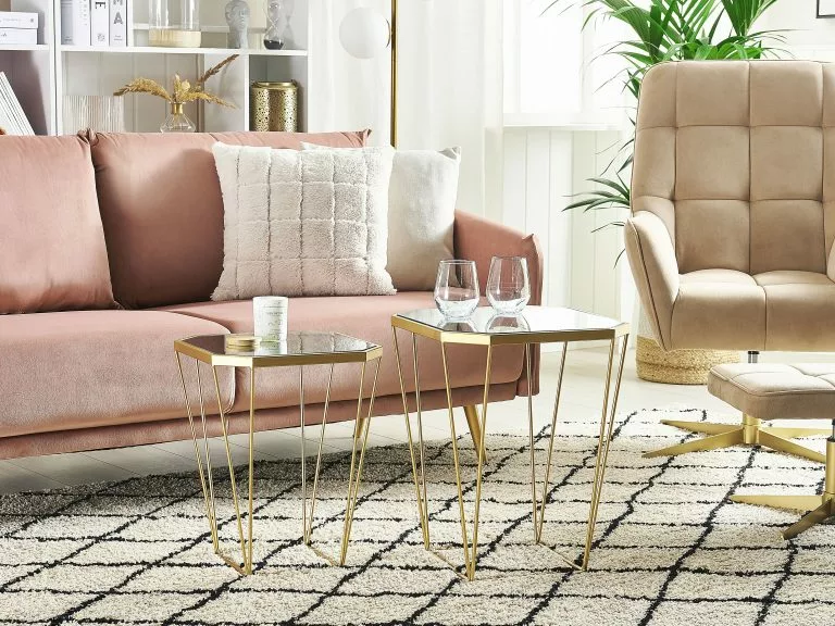 Beliani Conjunto De 2 Mesas De Centro De Vidrio Dorado SIERRA - Imagen 2