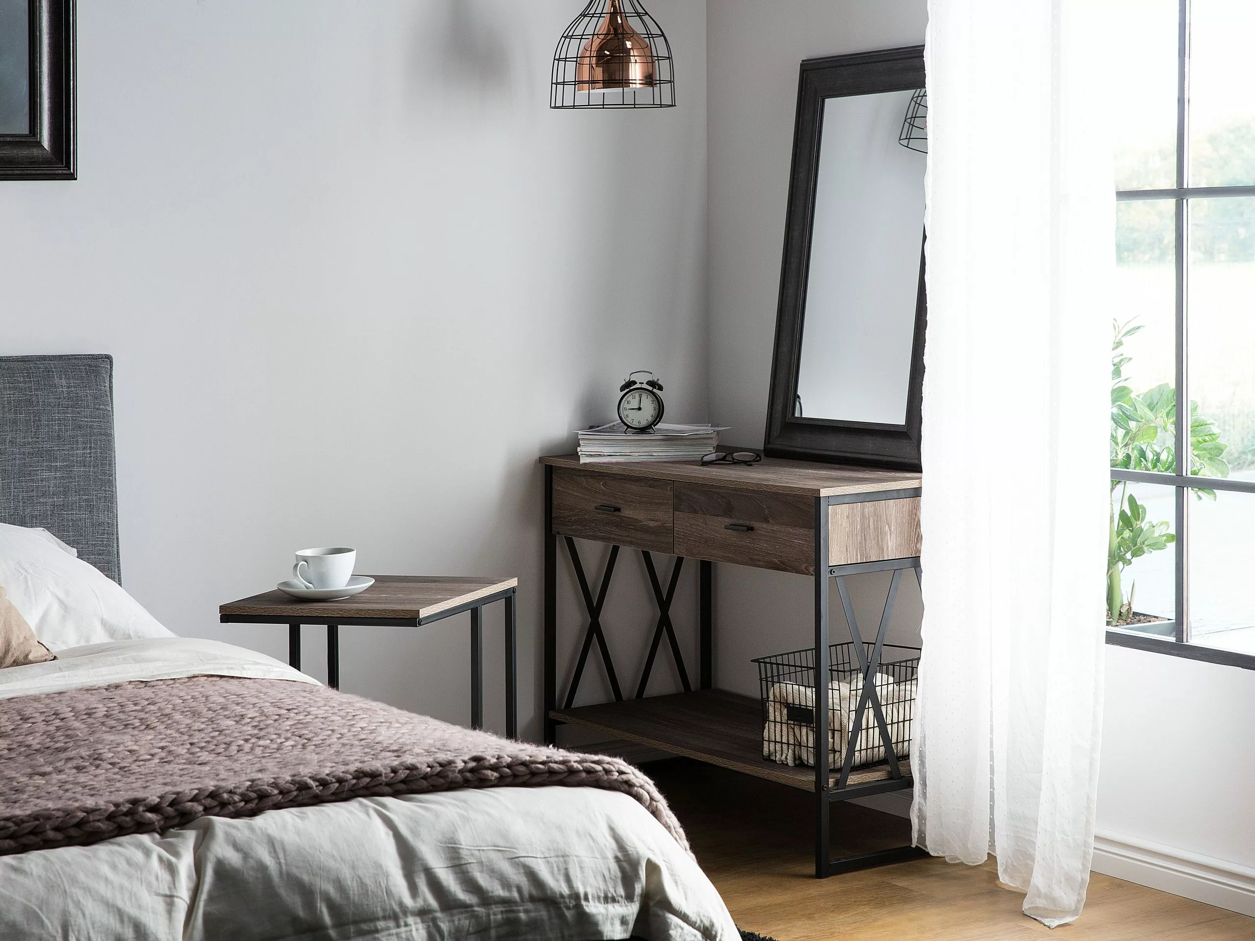 Beliani Mesa Auxiliar Madera Oscura/negro/gris Pardo 40 X 40 Cm TROY - Imagen 3