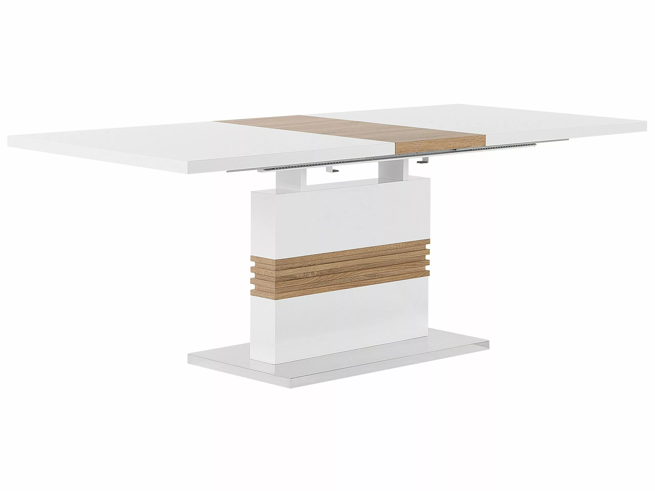 Beliani Mesa De Comedor Extensible Blanco/madera Clara 160/200 X 90 Cm SANTANA 3 Beliani Mesa De Comedor Extensible Blanco/madera Clara 160/200 X 90 Cm SANTANA