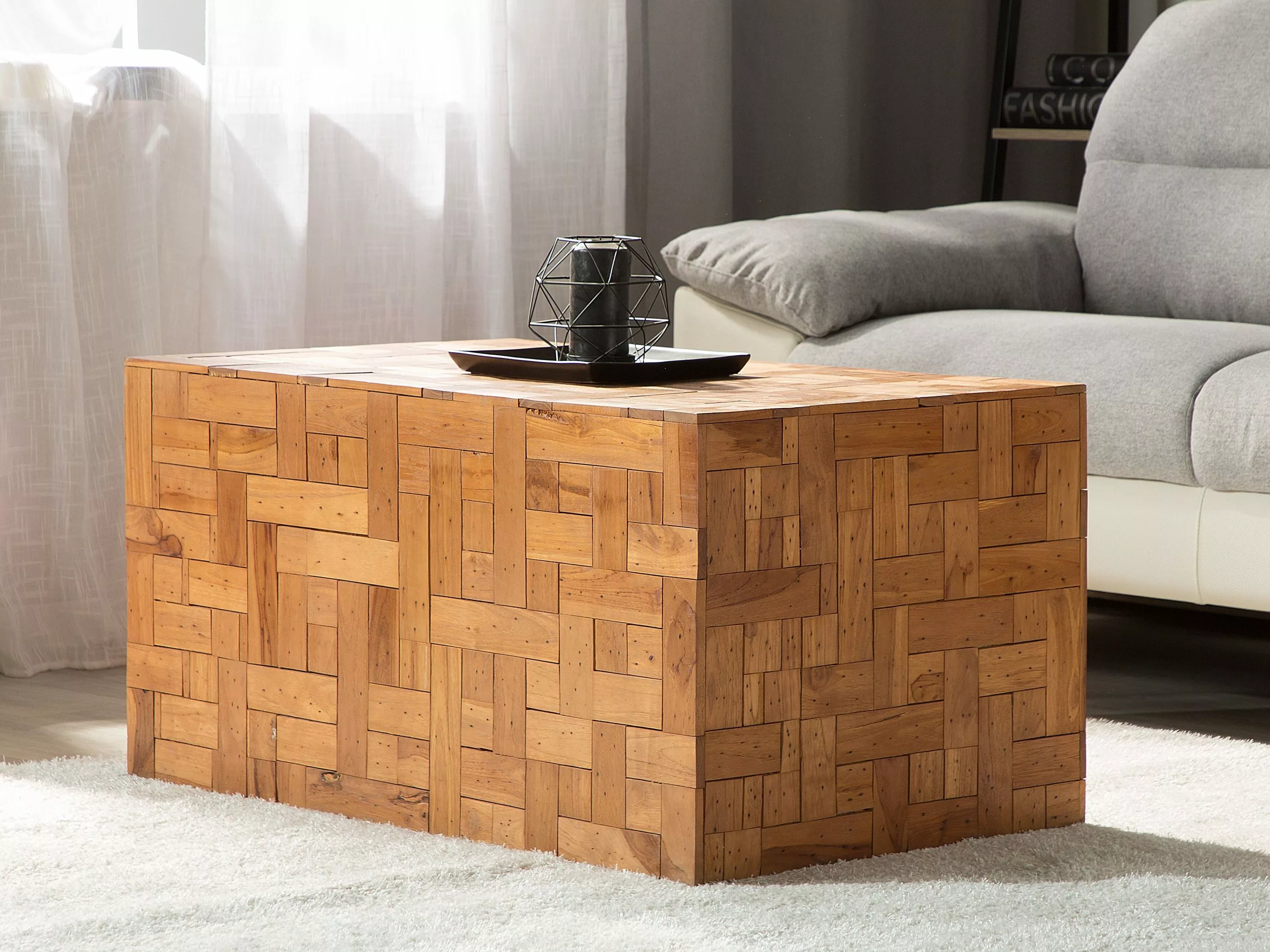 Beliani Mesa De Centro De Madera De Teca Clara 100 X 60 Cm GAMBO II - Imagen 2