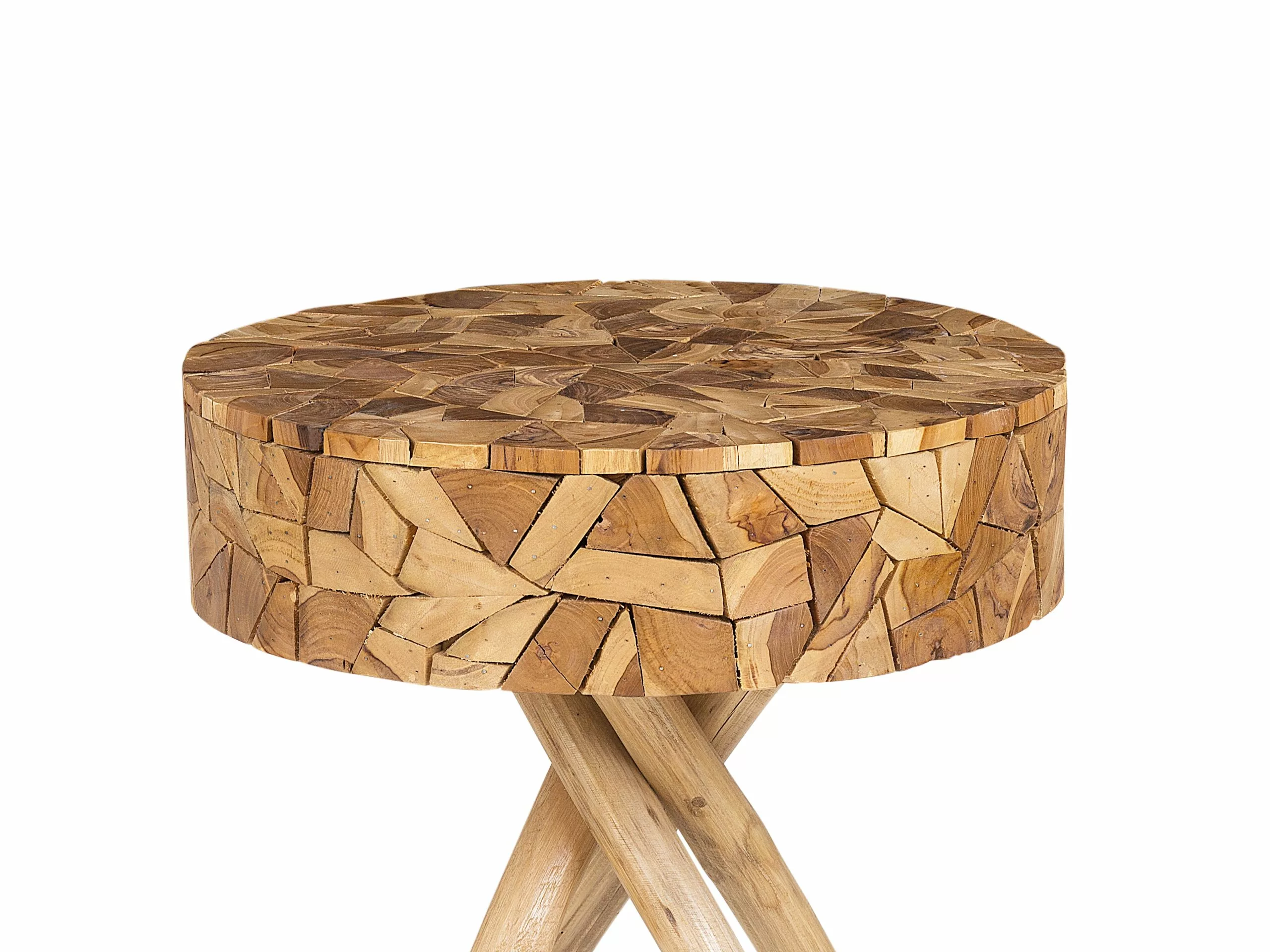 Beliani Mesa Auxiliar De Madera De Teca Oscura/negro ⌀ 45 Cm DETAH 5 Beliani Mesa Auxiliar De Madera De Teca Oscura/negro ⌀ 45 Cm DETAH - Imagen 3