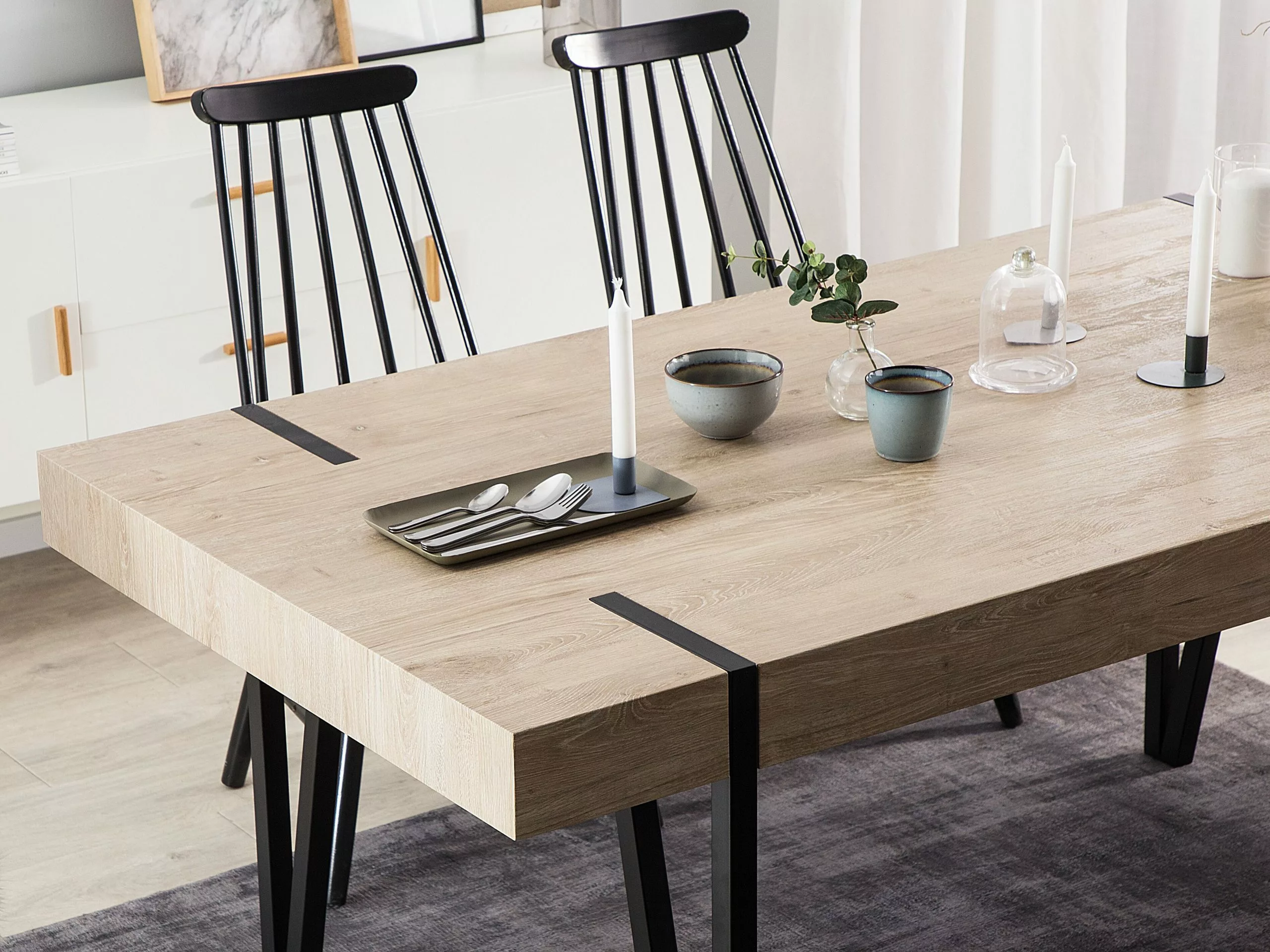 Beliani Mesa De Comedor Madera Clara/negro Varios Tamaños ADENA - Imagen 4