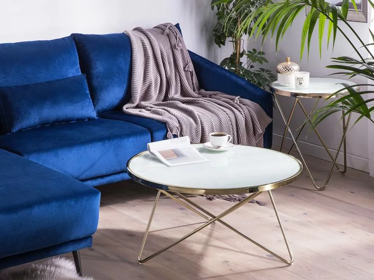 Beliani Mesa Auxiliar De Vidrio Templado Blanco/dorado ⌀ 80 Cm MERIDIAN II 4 Beliani Mesa Auxiliar De Vidrio Templado Blanco/dorado ⌀ 80 Cm MERIDIAN II - Imagen 2