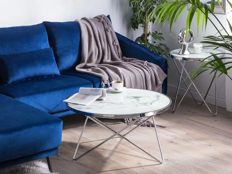 Beliani Mesa De Centro De Vidrio Templado Blanco/plateado ⌀ 80 Cm MERIDIAN II - Imagen 2