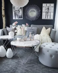 Beliani Mesa De Centro De Vidrio Templado Blanco/plateado ⌀ 80 Cm MERIDIAN II -Mesas comercio undef src sa picid 769322 type whitesh image