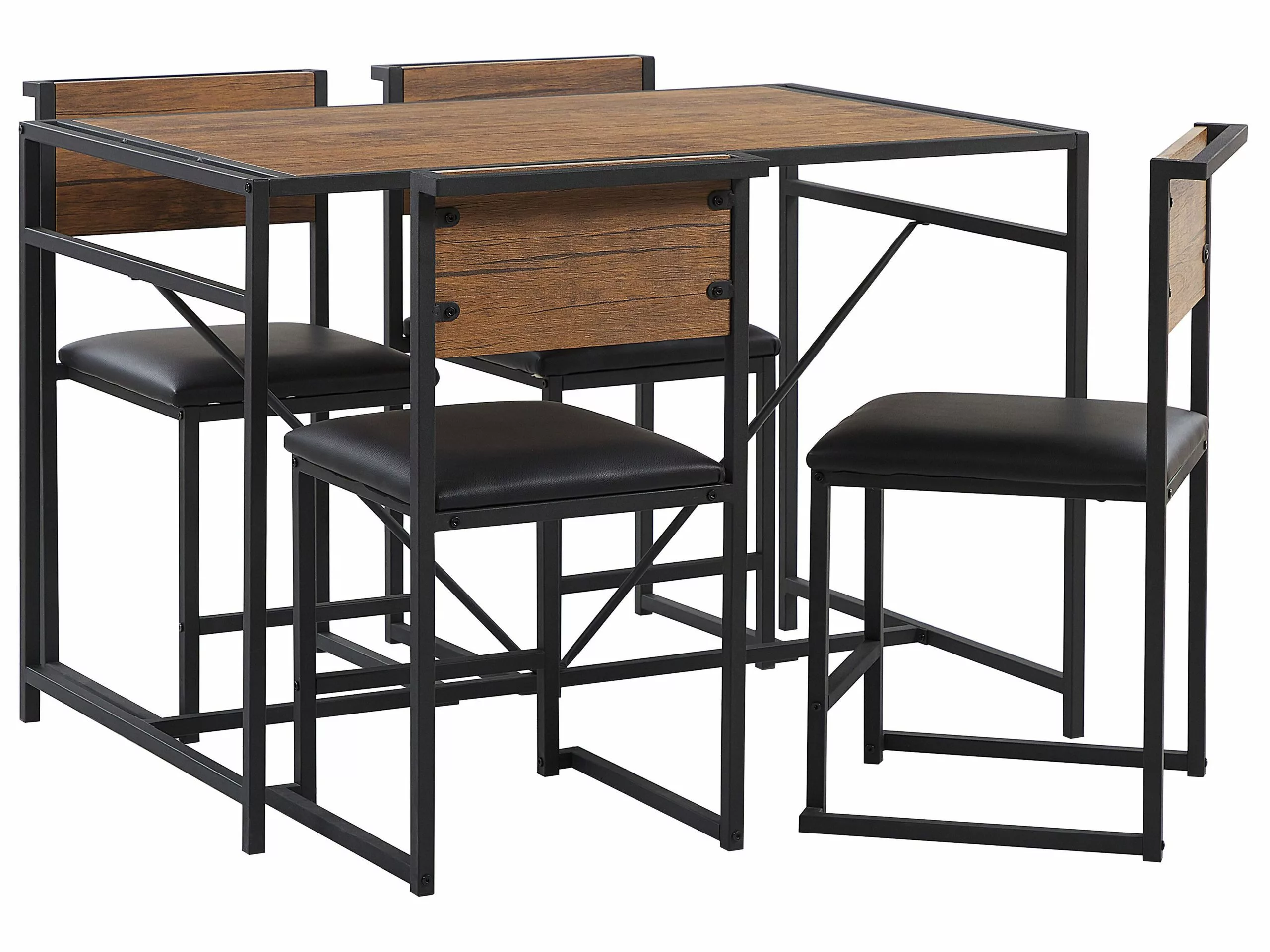 Beliani Conjunto De Comedor 4 Plazas Madera Oscura/negro BURTON - Imagen 3