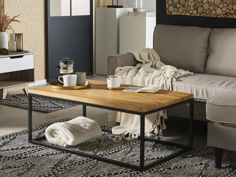 Beliani Mesa De Centro De Madera De Teca Clara 100 X 60 Cm PROVO II - Imagen 2