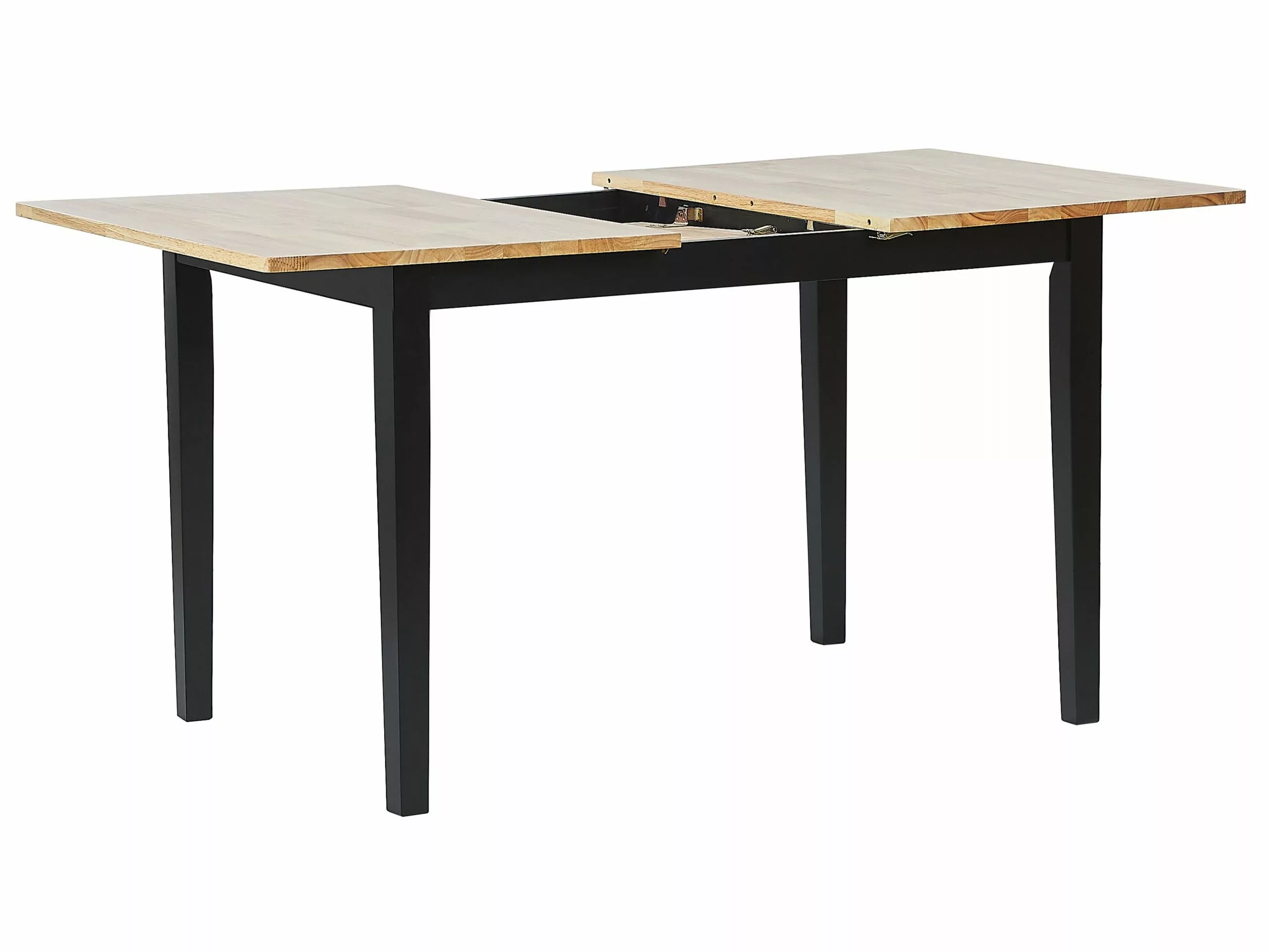 Beliani Mesa De Comedor Extensible De Madera De Caucho Clara/negro 120/150 X 80 Cm HOUSTON - Imagen 6