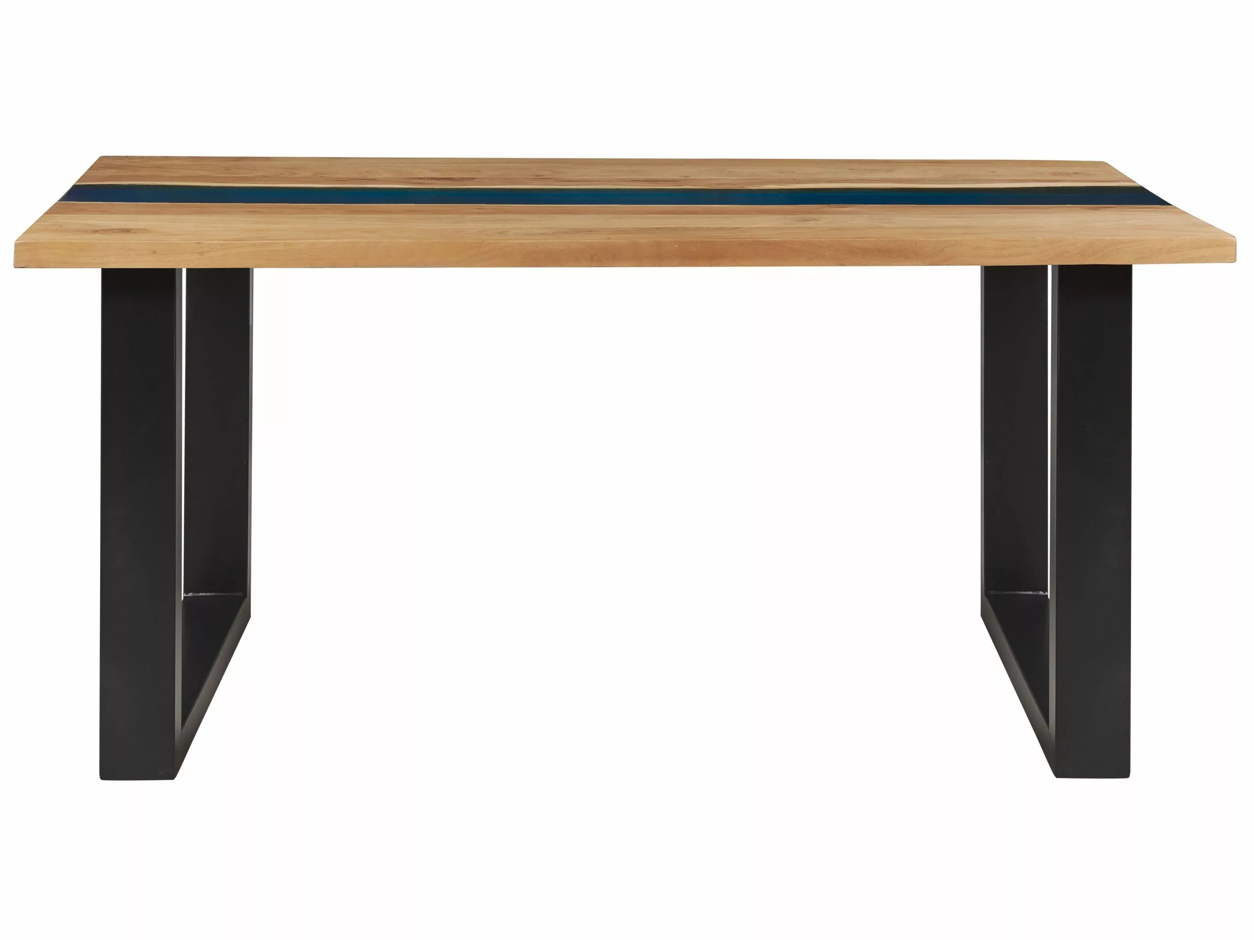 Beliani Mesa De Comedor De Metal/madera De Acacia Clara/negro/azul 160 X 90 Cm RIVIERE - Imagen 7
