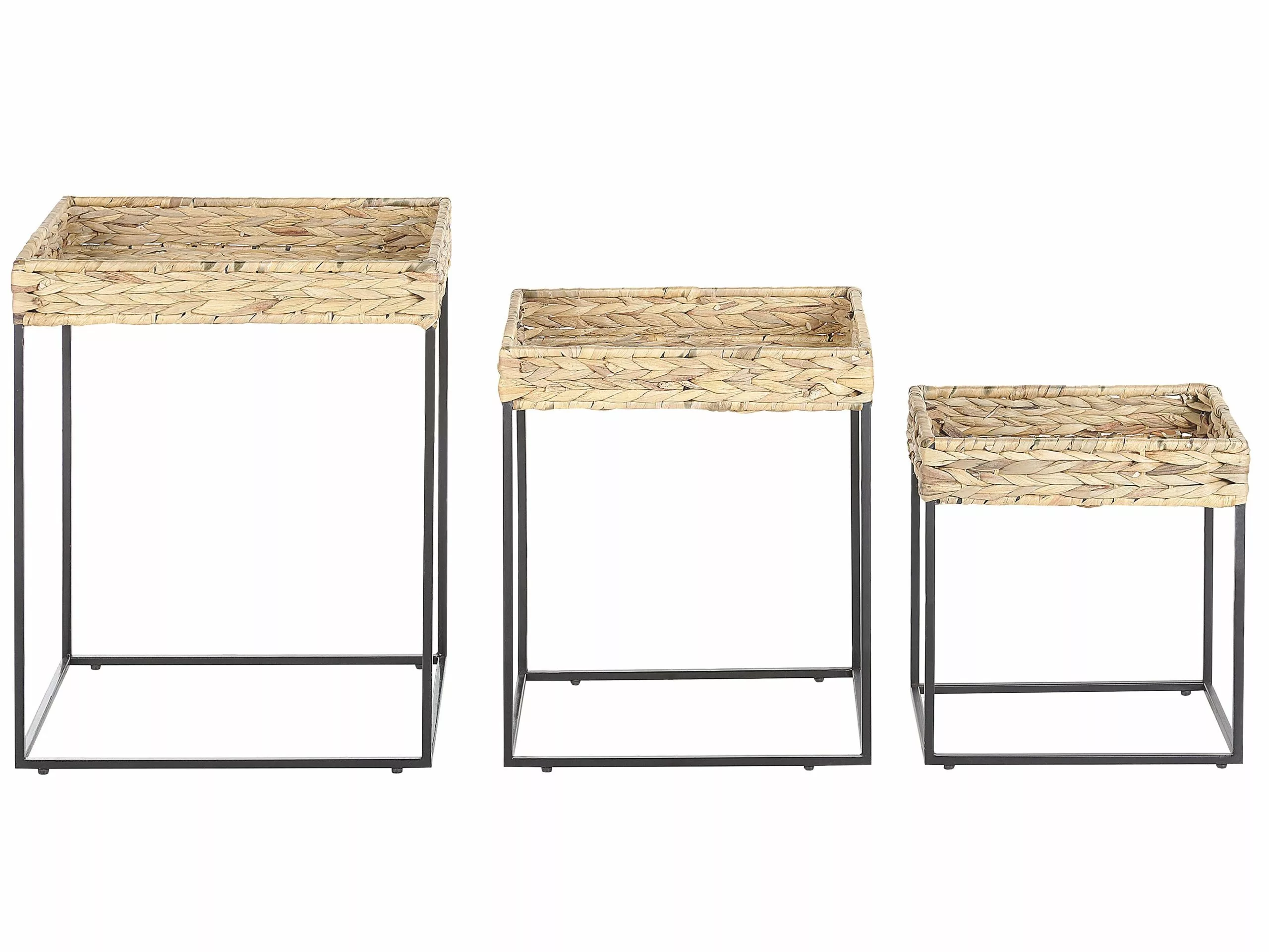 Beliani Conjunto De 3 Mesas De Centro De Jacinto De Agua Beige/natural/negro HAWI - Imagen 5