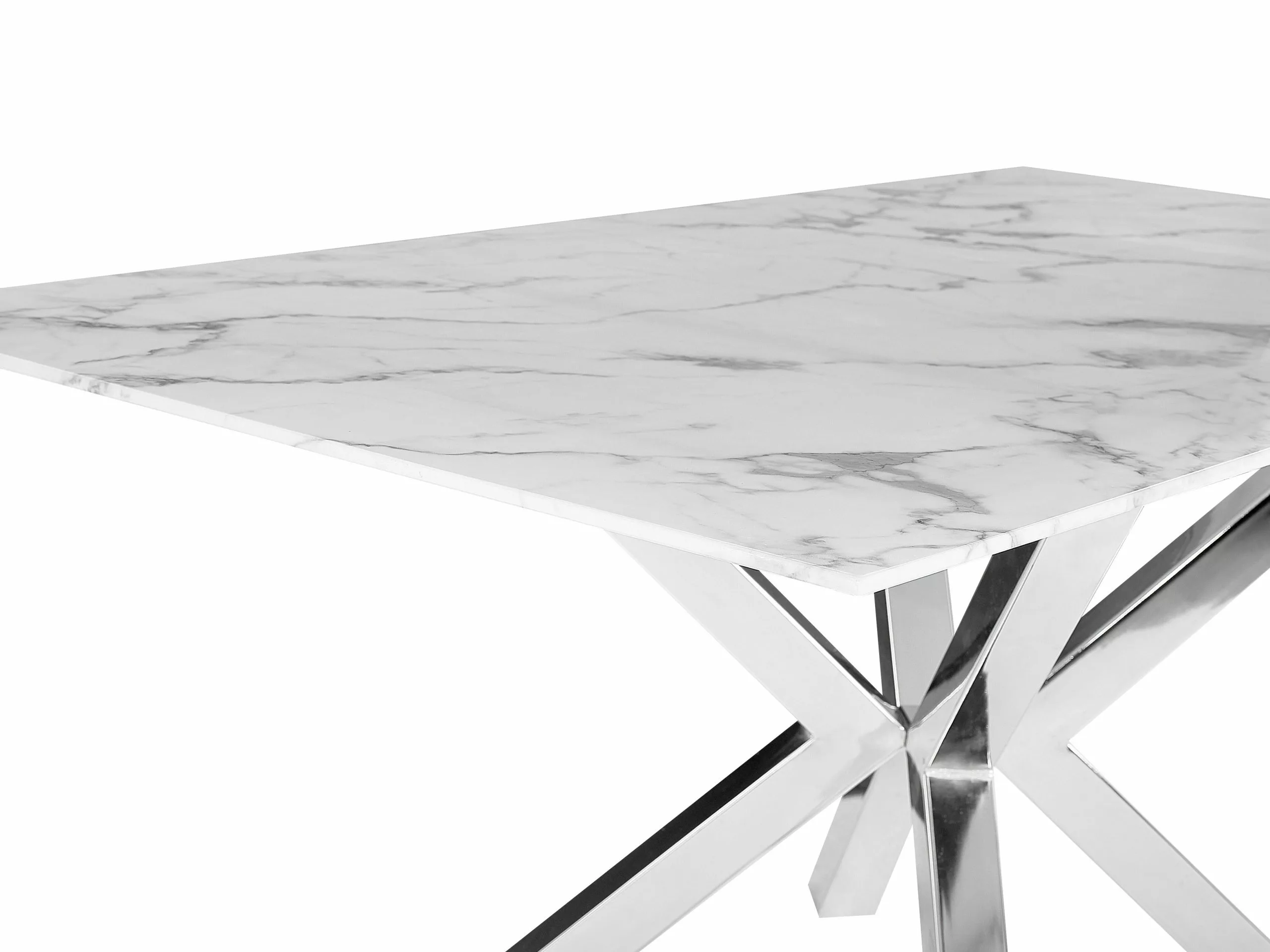 Beliani Mesa De Comedor De Vidrio Templado Gris/blanco/plateado 160 X 90 Cm SABROSA 6 Beliani Mesa De Comedor De Vidrio Templado Gris/blanco/plateado 160 X 90 Cm SABROSA - Imagen 4