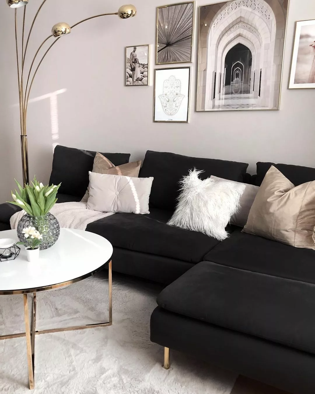 Beliani Mesa De Centro De Vidrio Templado Blanco/dorado ⌀ 80 Cm MERIDIAN II - Imagen 4