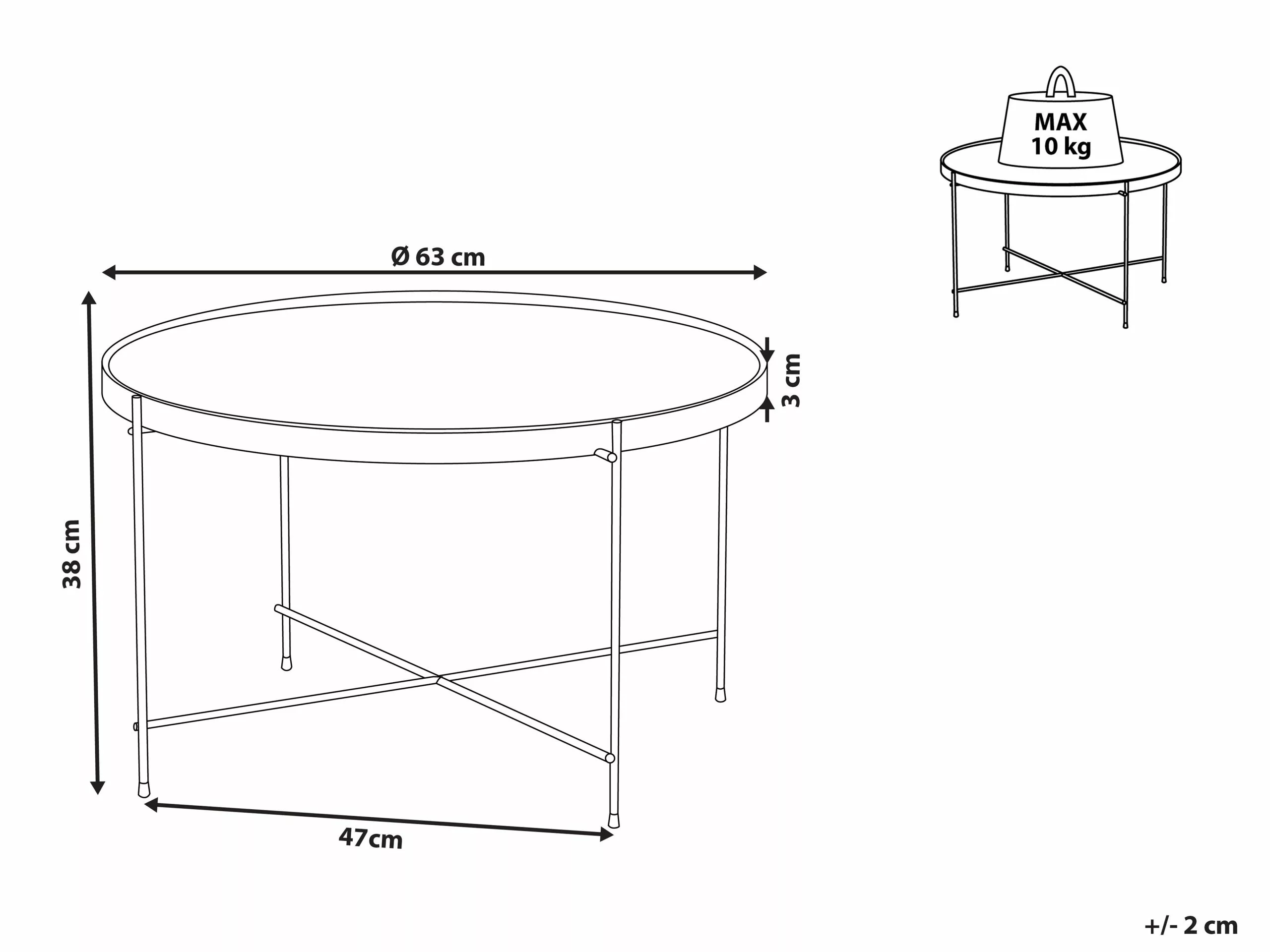 Beliani Mesa Auxiliar De Vidrio Templado/metal Marrón Dorado ⌀ 63 Cm LUCEA - Imagen 7
