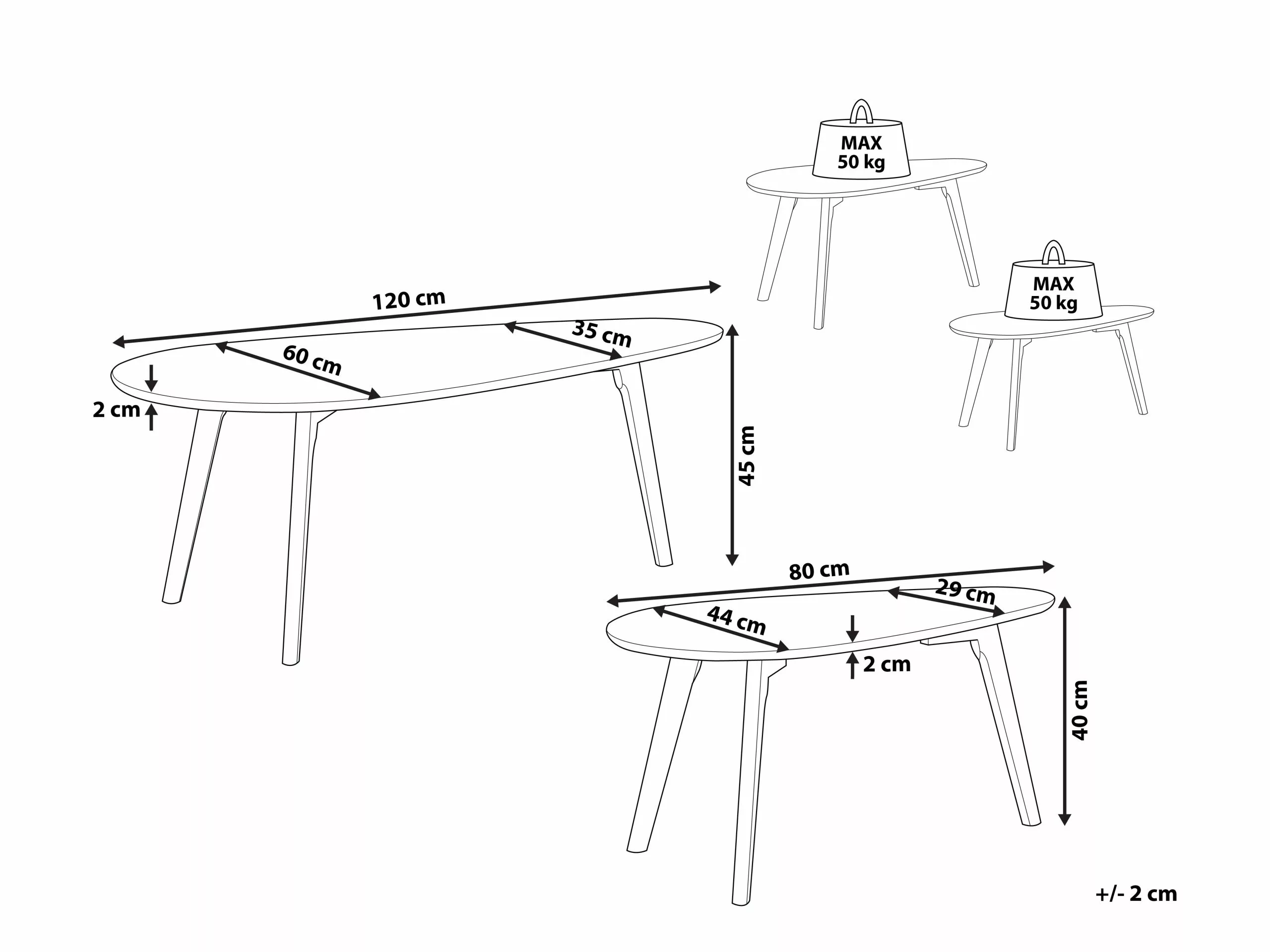 Beliani Conjunto De 2 Mesas De Centro Negro/madera Clara FLY III - Imagen 9