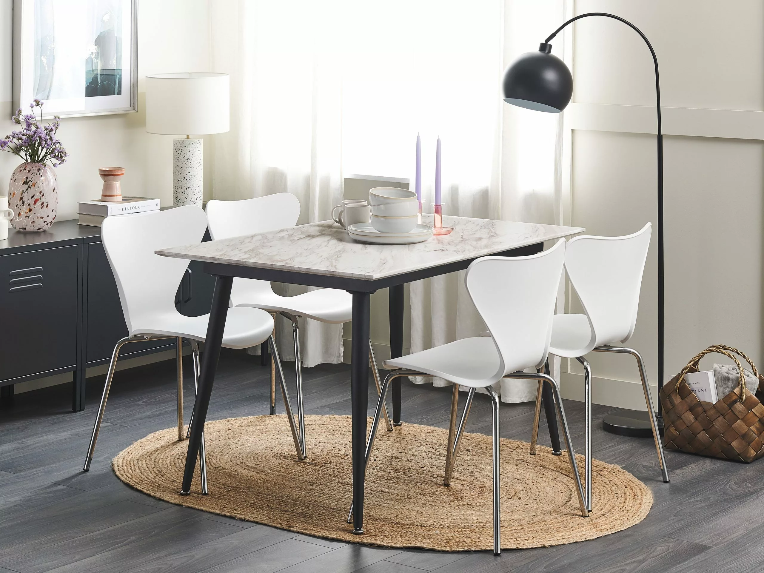 Beliani Mesa De Comedor Extensible Blanco/negro 120/150 X 80 Cm EFTALIA - Imagen 3