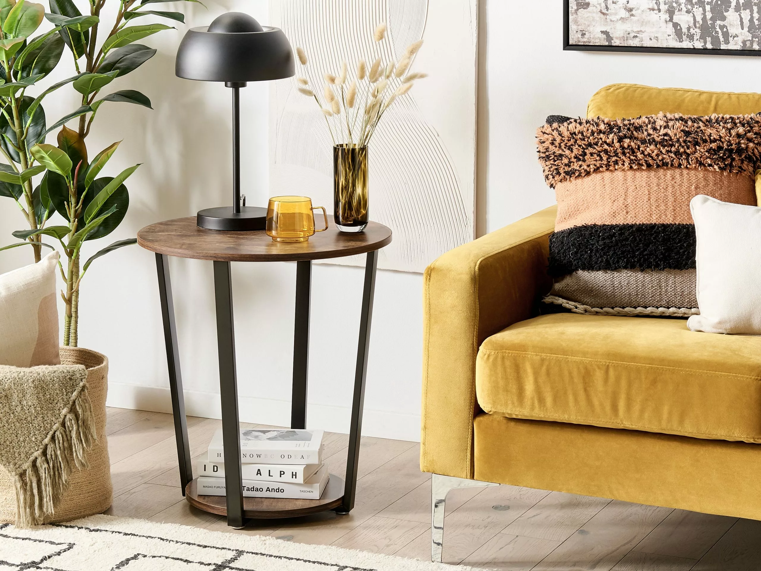 Beliani Mesa Auxiliar Madera Oscura/negro ⌀ 50 Cm ORICK - Imagen 2