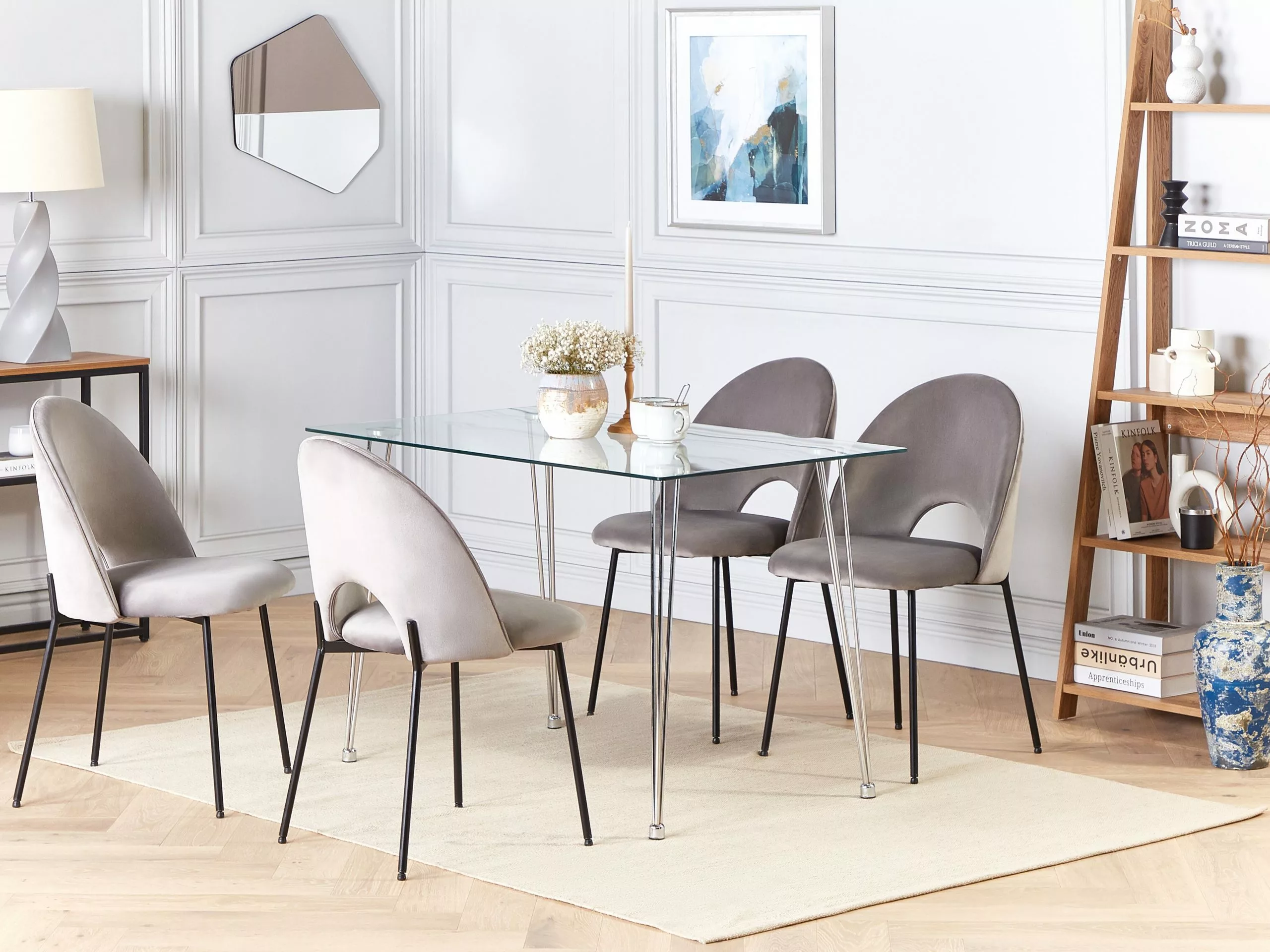 Beliani Mesa De Comedor De Vidrio Templado Plateado 120 X 70 Cm WINSTON - Imagen 2