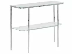 Beliani Consola De Vidrio Templado Blanco/plateado 100 X 35 Cm CALVERT