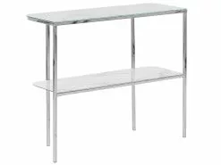 Beliani Consola De Vidrio Templado Blanco/plateado 100 X 35 Cm CALVERT -Mesas comercio undef src sa picid 823491 type whitesh image