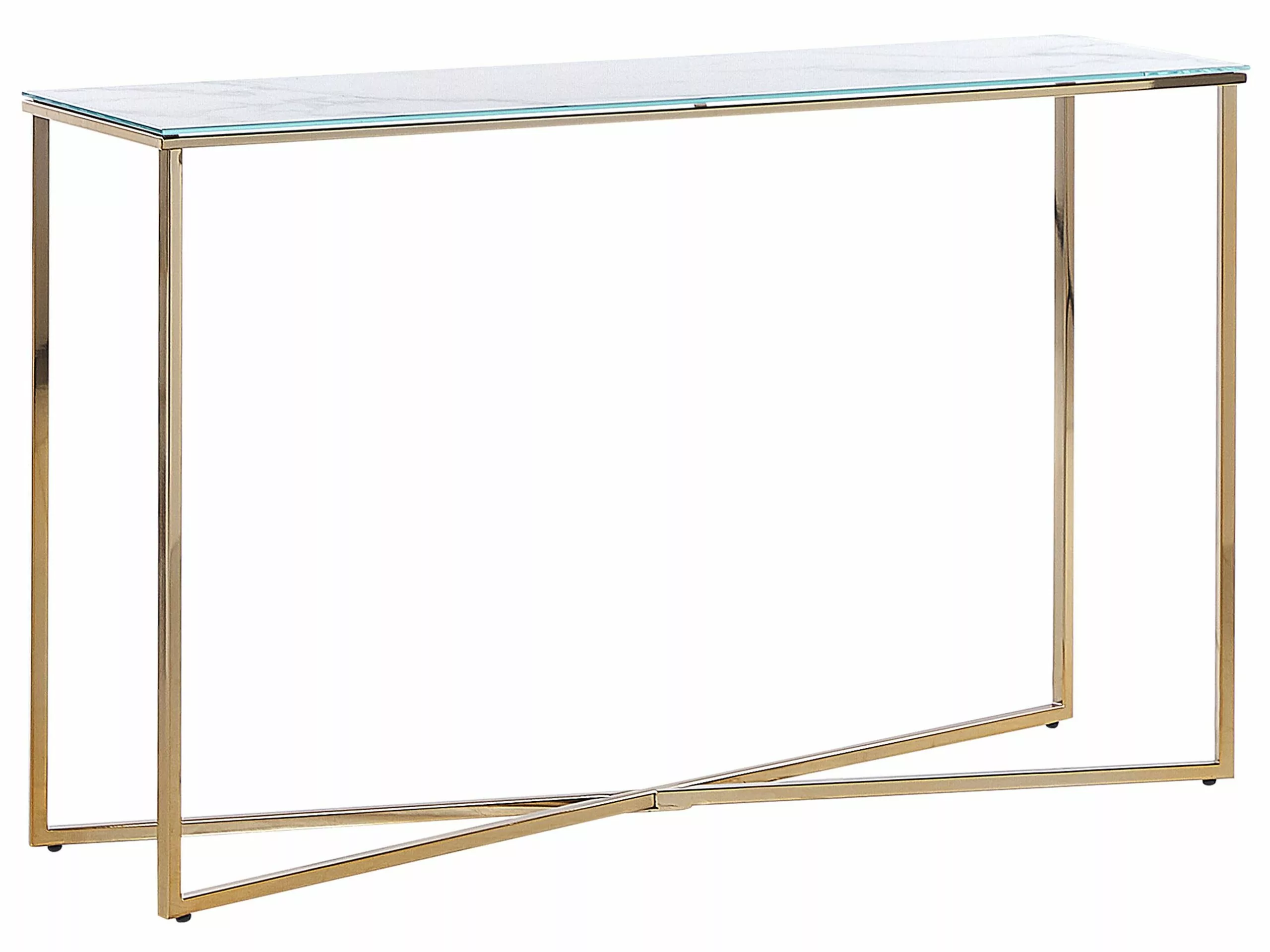 Beliani Consola De Vidrio Templado Blanco/dorado 120 X 35 Cm ROYSE