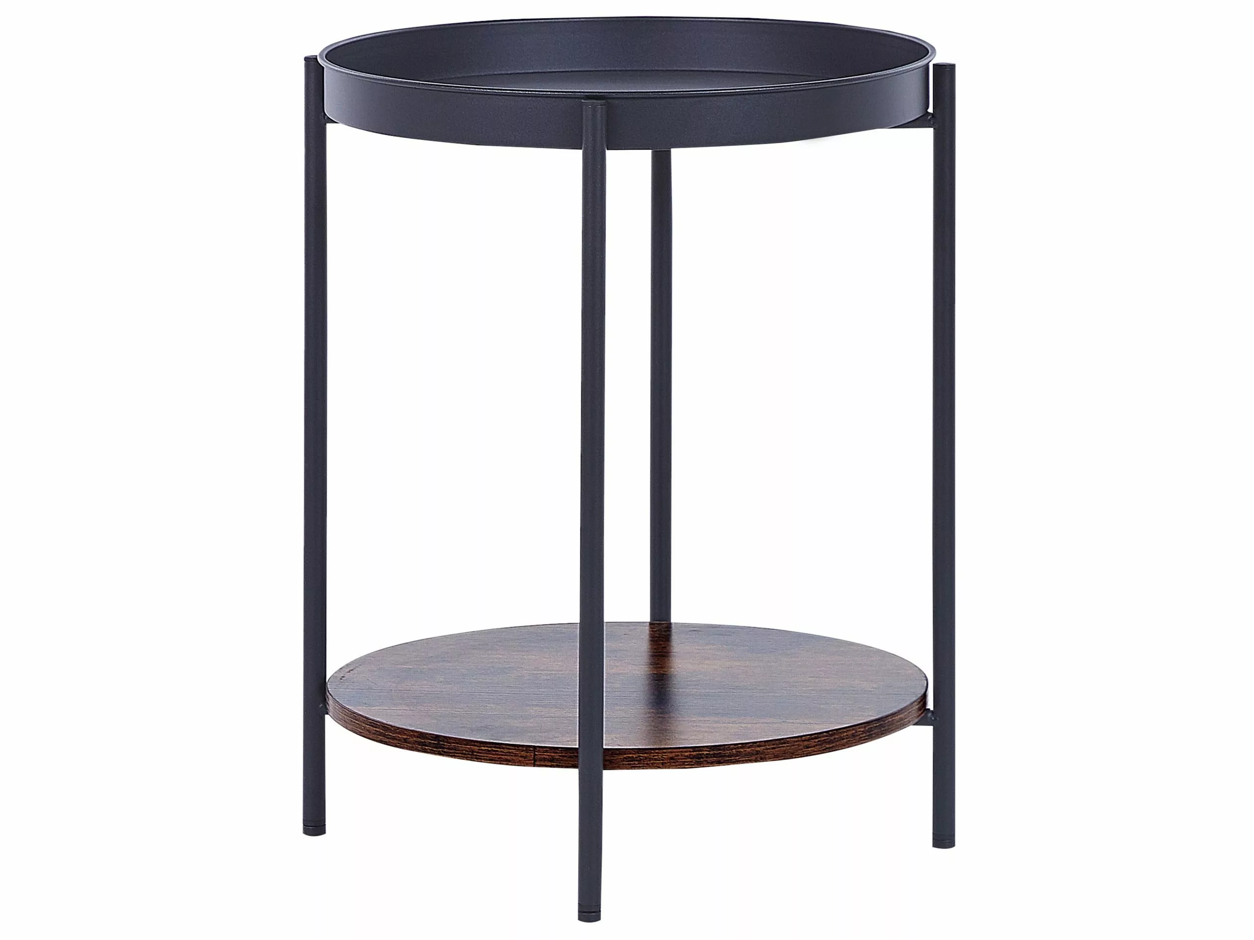 Beliani Mesa Auxiliar De Metal Negro/madera Oscura ⌀ 41 Cm BORDEN 3 Beliani Mesa Auxiliar De Metal Negro/madera Oscura ⌀ 41 Cm BORDEN