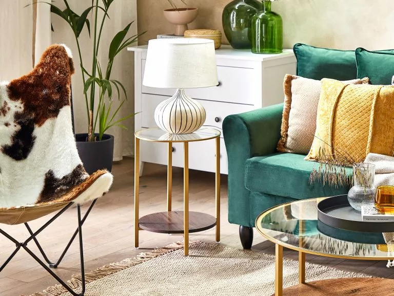 Beliani Mesa Auxiliar De Vidrio Dorado/madera Oscura ⌀ 40 Cm LIBBY 4 Beliani Mesa Auxiliar De Vidrio Dorado/madera Oscura ⌀ 40 Cm LIBBY - Imagen 2