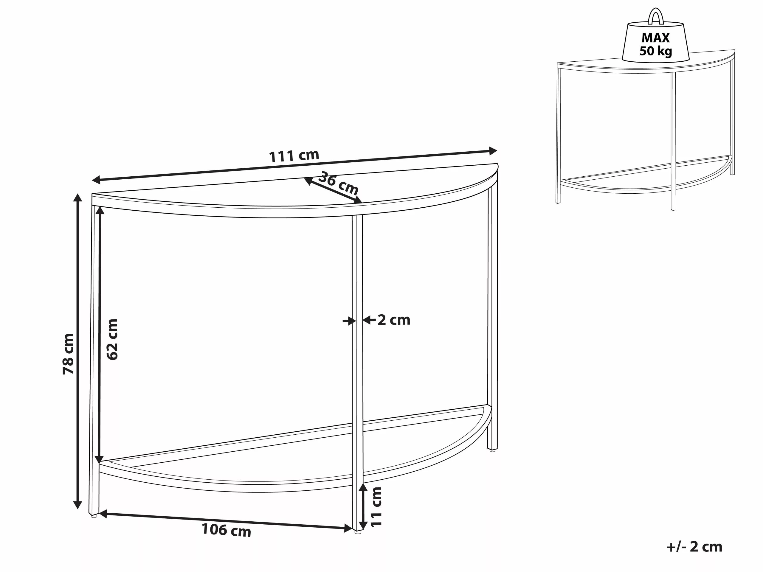 Beliani Consola De Vidrio Templado Blanco/dorado 111 X 36 Cm ORITA - Imagen 7