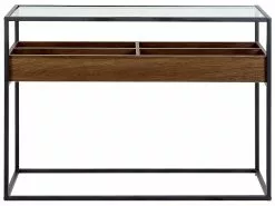 Beliani Consola De Vidrio Templado/metal Negro/madera Oscura 110 X 40 Cm WACO -Mesas comercio undef src sa picid 825577 type whitesh image