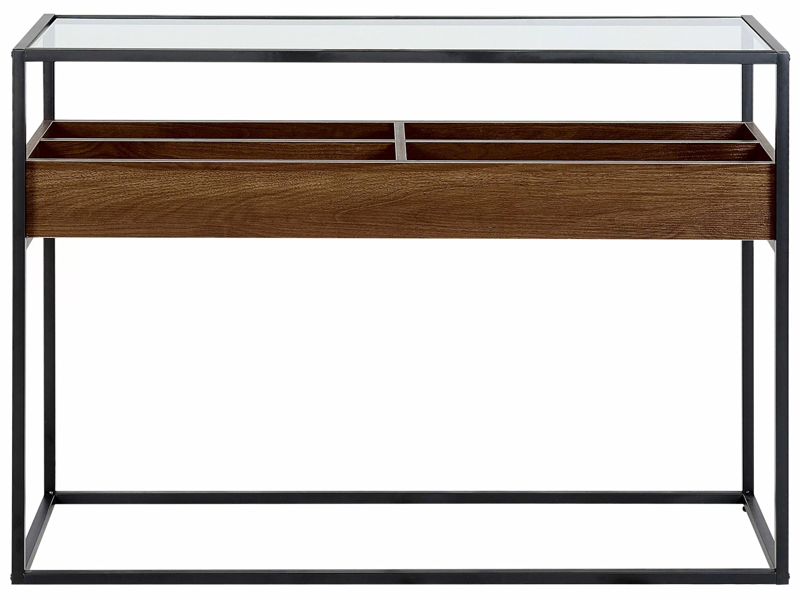 Beliani Consola De Vidrio Templado/metal Negro/madera Oscura 110 X 40 Cm WACO - Imagen 6