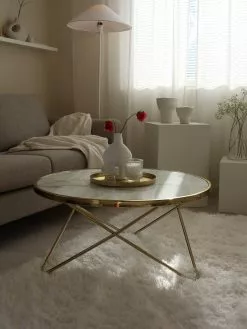 Beliani Mesa De Centro De Vidrio Templado Blanco/dorado ⌀ 80 Cm MERIDIAN II -Mesas comercio undef src sa picid 829077 type whitesh image