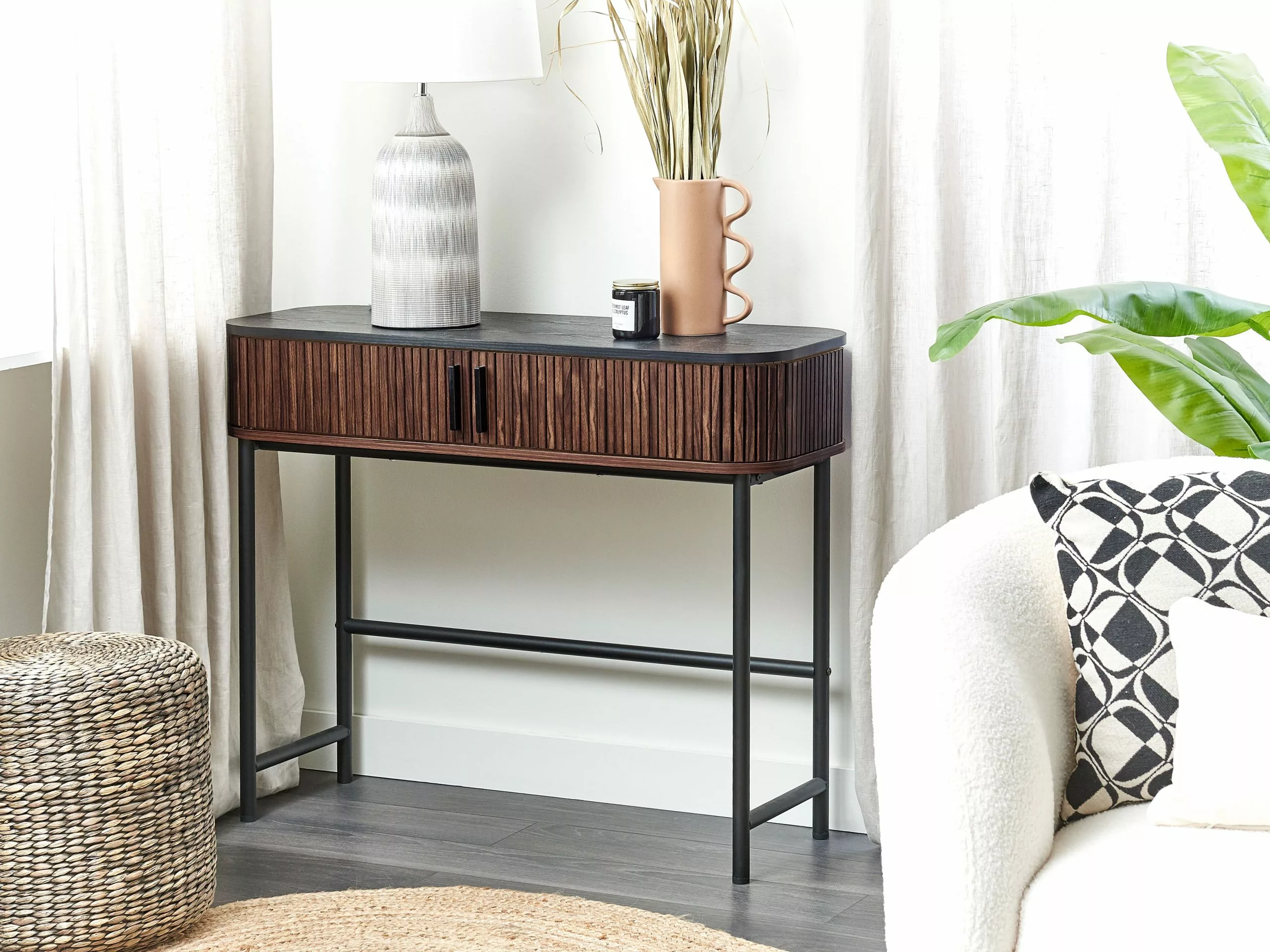 Beliani Consola Madera Oscura/negro 100 X 35 Cm JOSE - Imagen 2