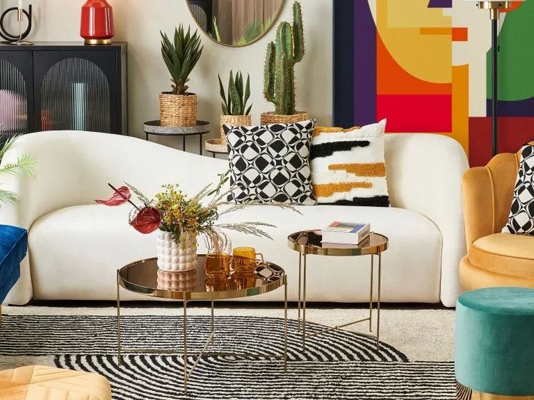 Beliani Mesa Auxiliar De Vidrio Templado/metal Marrón Dorado ⌀ 63 Cm LUCEA - Imagen 4