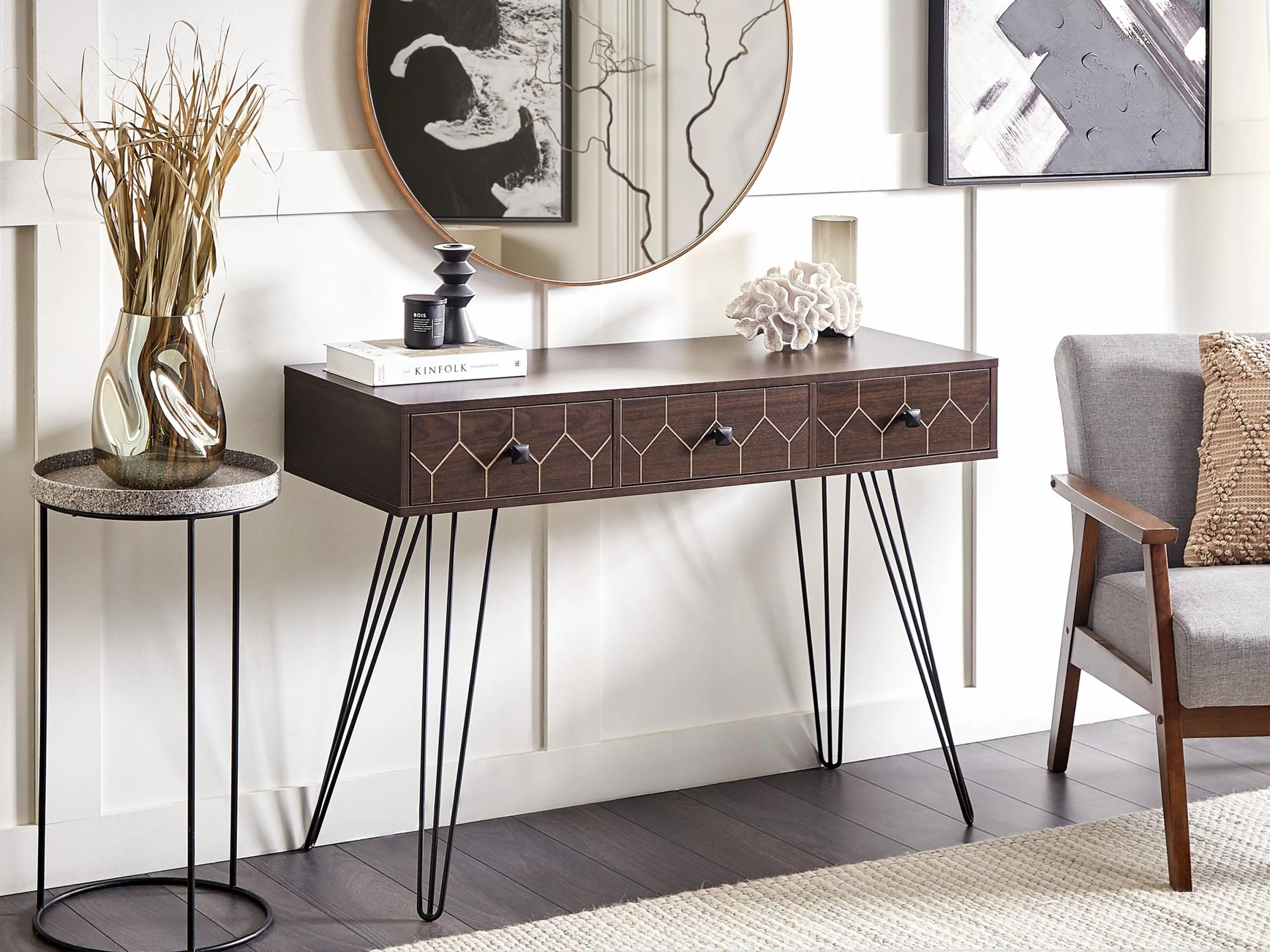 Beliani Consola Madera Oscura/negro 110 X 39 Cm MALSALA 4 Beliani Consola Madera Oscura/negro 110 X 39 Cm MALSALA - Imagen 2