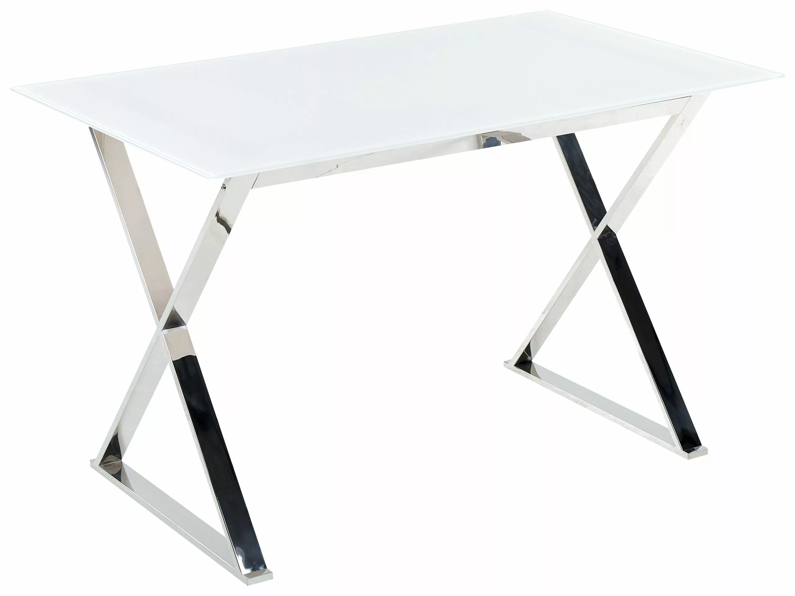 Beliani Mesa De Comedor De Vidrio Templado Blanco/plateado 120 X 70 Cm ATTICA