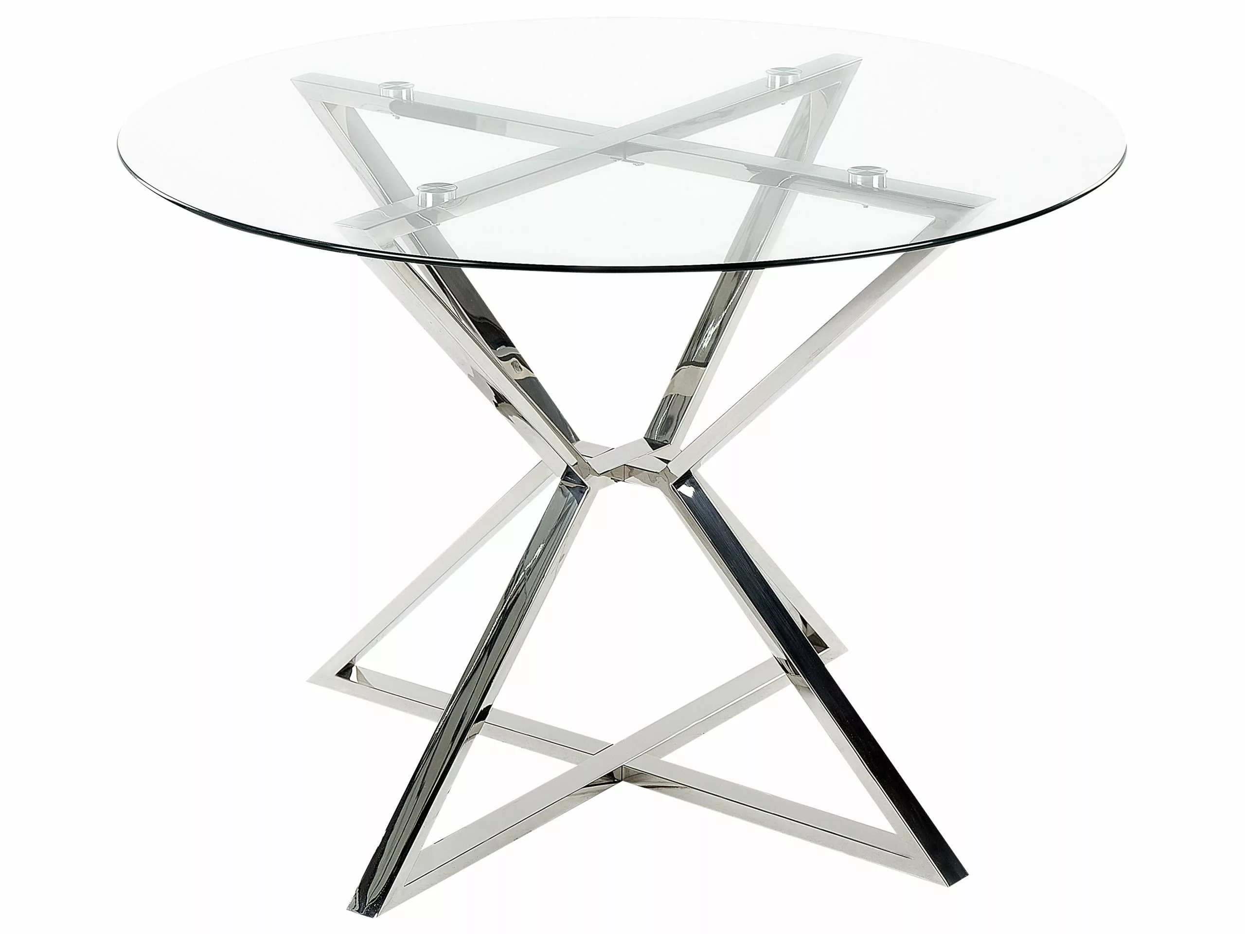 Beliani Mesa De Comedor De Vidrio Templado Transparente/plateado ⌀ 105 Cm BOSCO 3 Beliani Mesa De Comedor De Vidrio Templado Transparente/plateado ⌀ 105 Cm BOSCO