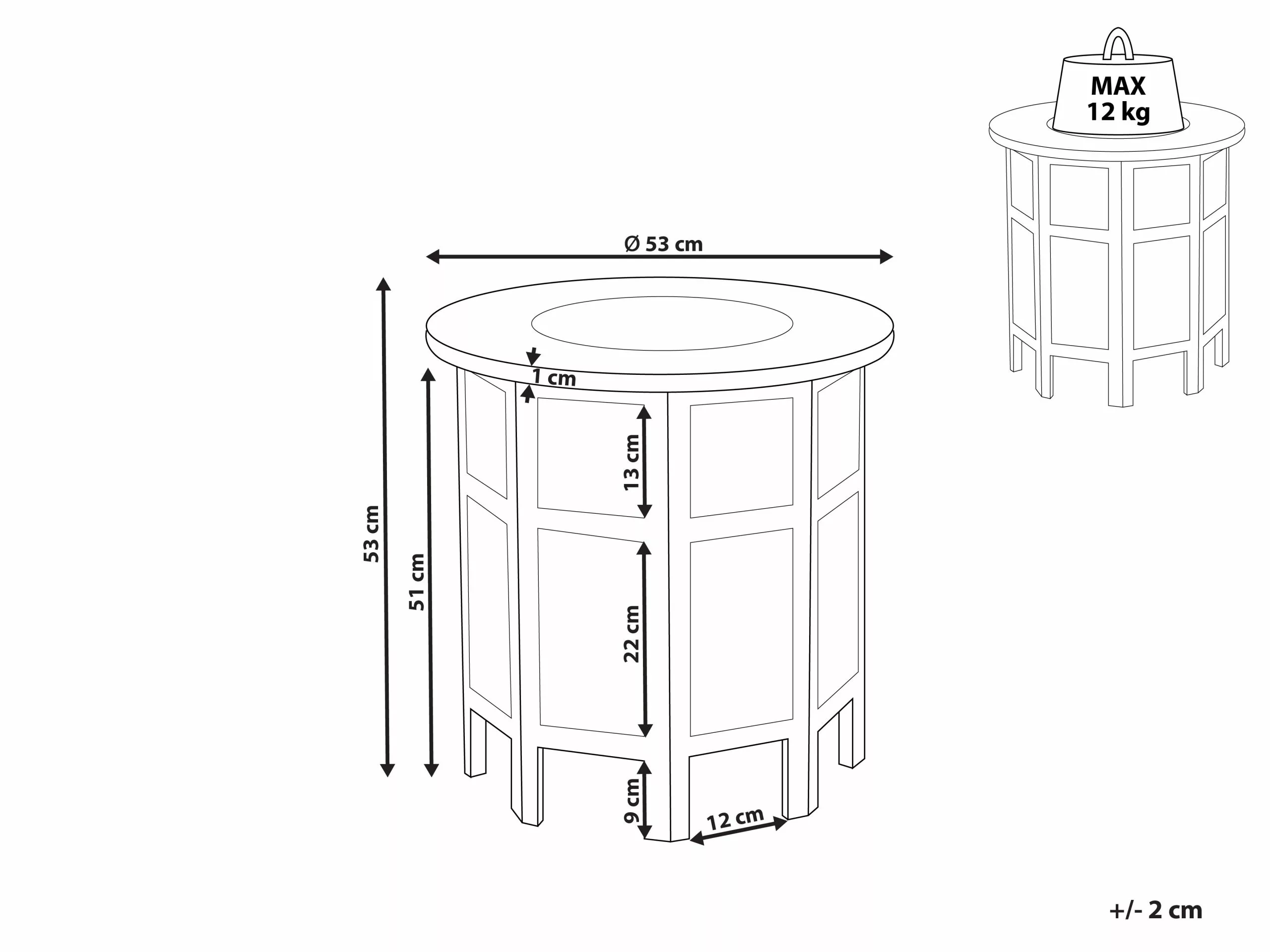 Beliani Mesa Auxiliar De Madera De Mango Blanco Crema ⌀ 53 Cm ELARA - Imagen 6