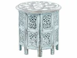 Beliani Mesa Auxiliar De Madera De Mango Azul Claro ⌀ 45 Cm BORAI